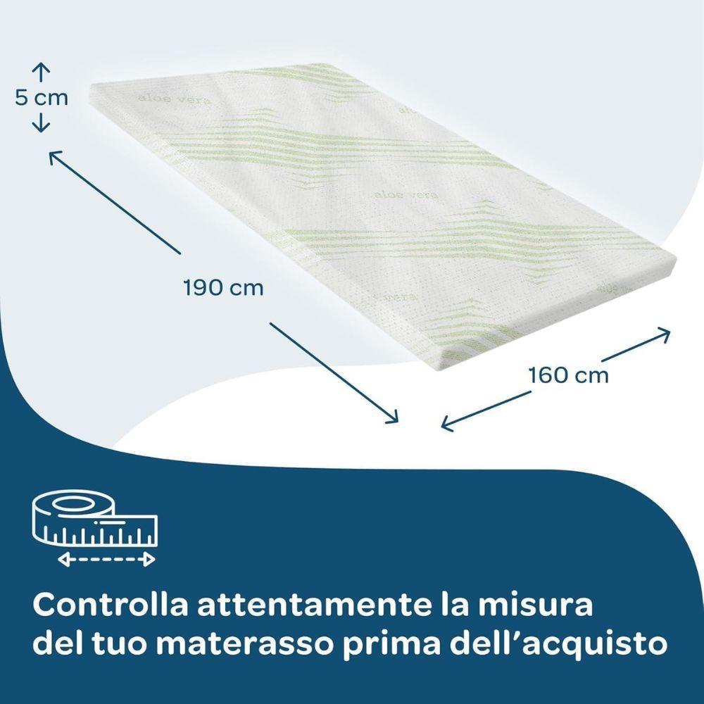  topper materasso matrimoniale in aloe vera con elastici, 160x190 cm spessore 5 cm - foto 4
