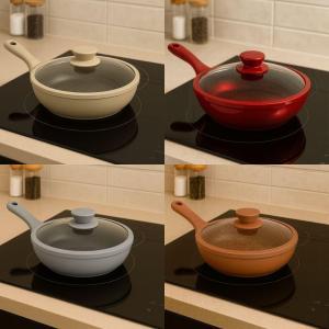 Tris di padelle con coperchi in vetro (20) - (24) - (28) cm