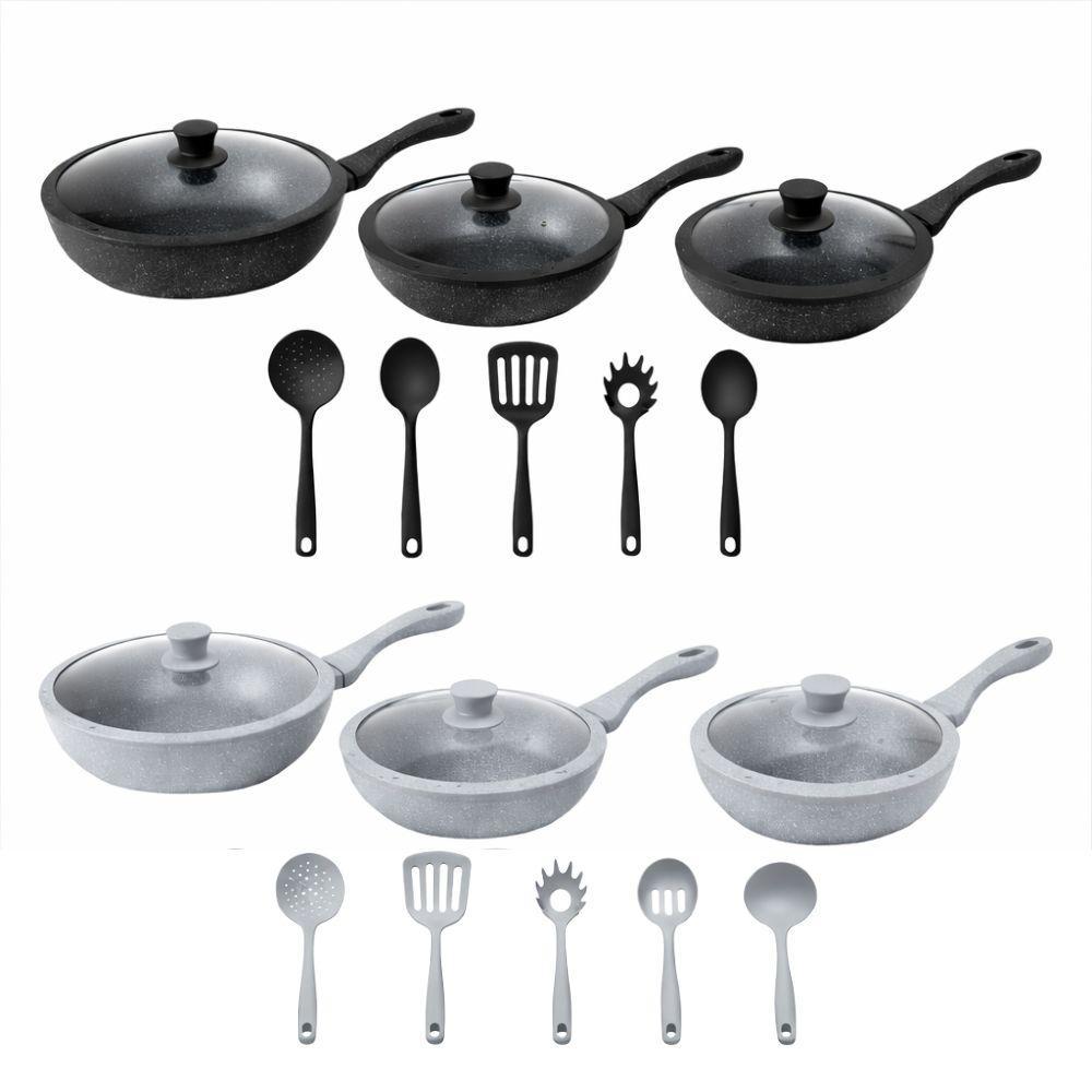  tris di padelle con coperchi in vetro effetto marmo (20) - (24) - (28) cm - foto 1