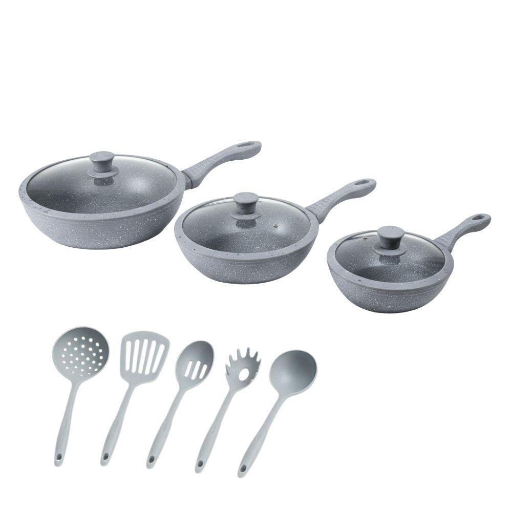  tris di padelle con coperchi in vetro effetto marmo (20) - (24) - (28) cm - foto 4