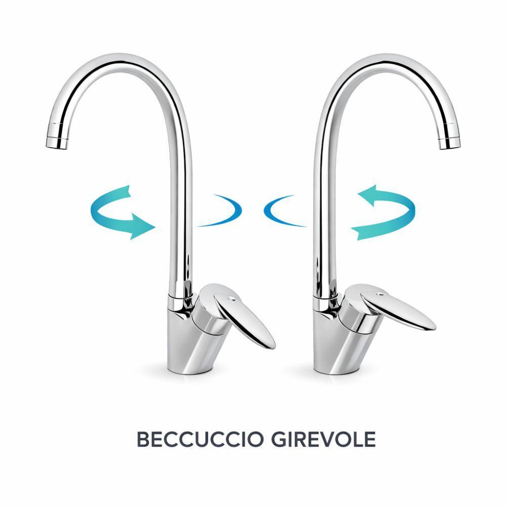  rubinetto miscelatore canna alta girevole cromato con leva monocomando - foto 3