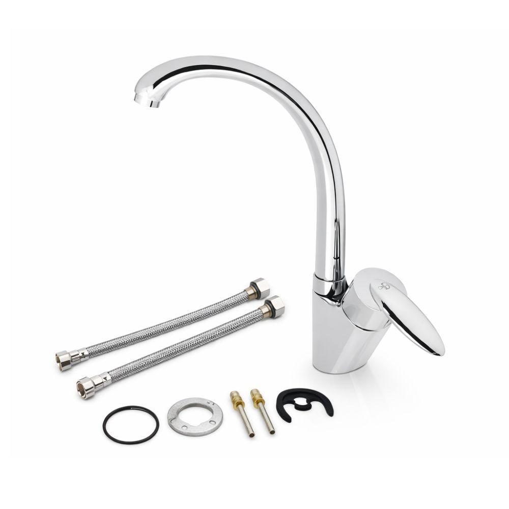  rubinetto miscelatore canna alta girevole cromato con leva monocomando - foto 5