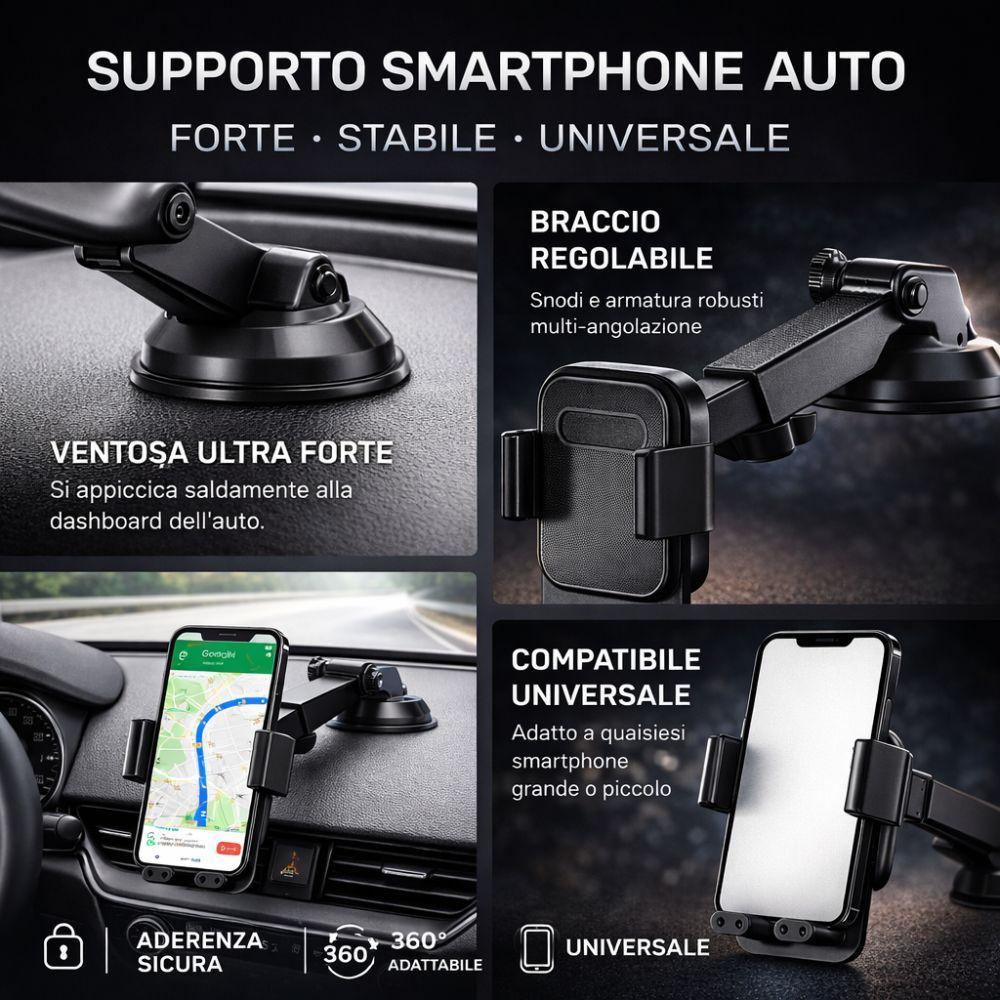  supporto smartphone auto con ventosa  braccio regolabile e rotazione 360° universale - foto 5