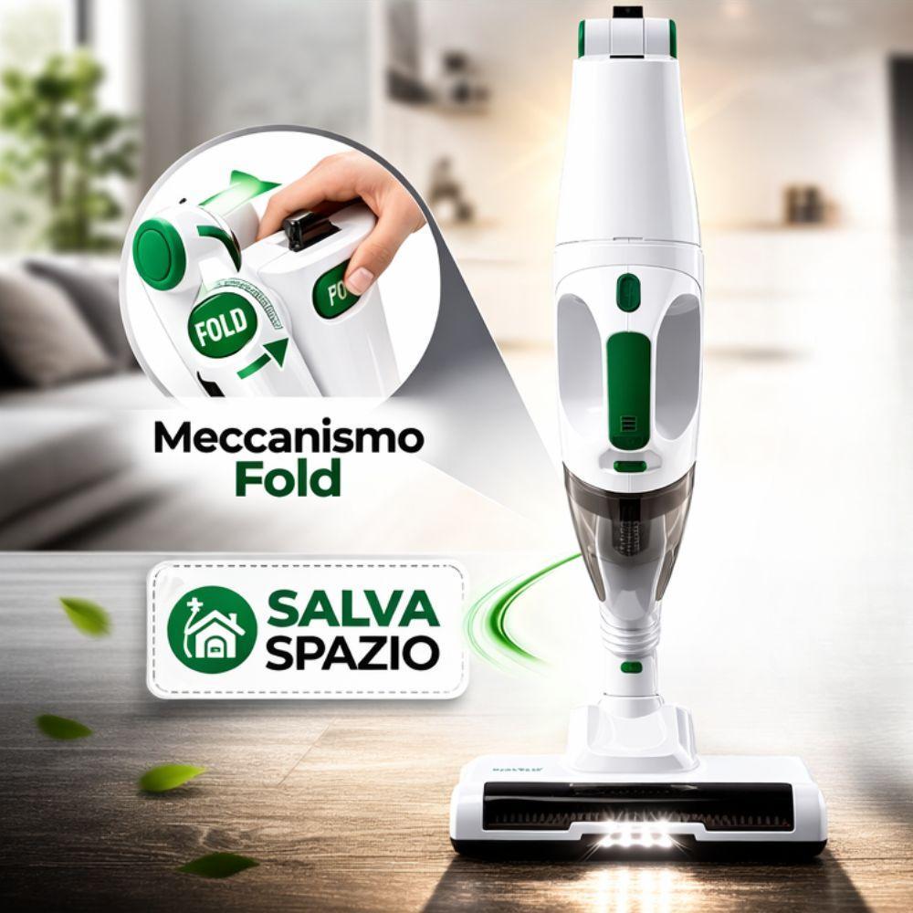  scopa elettrica 2in1 senza fili con aspiratore portatile e sistema pieghevole salvaspazio - foto 4