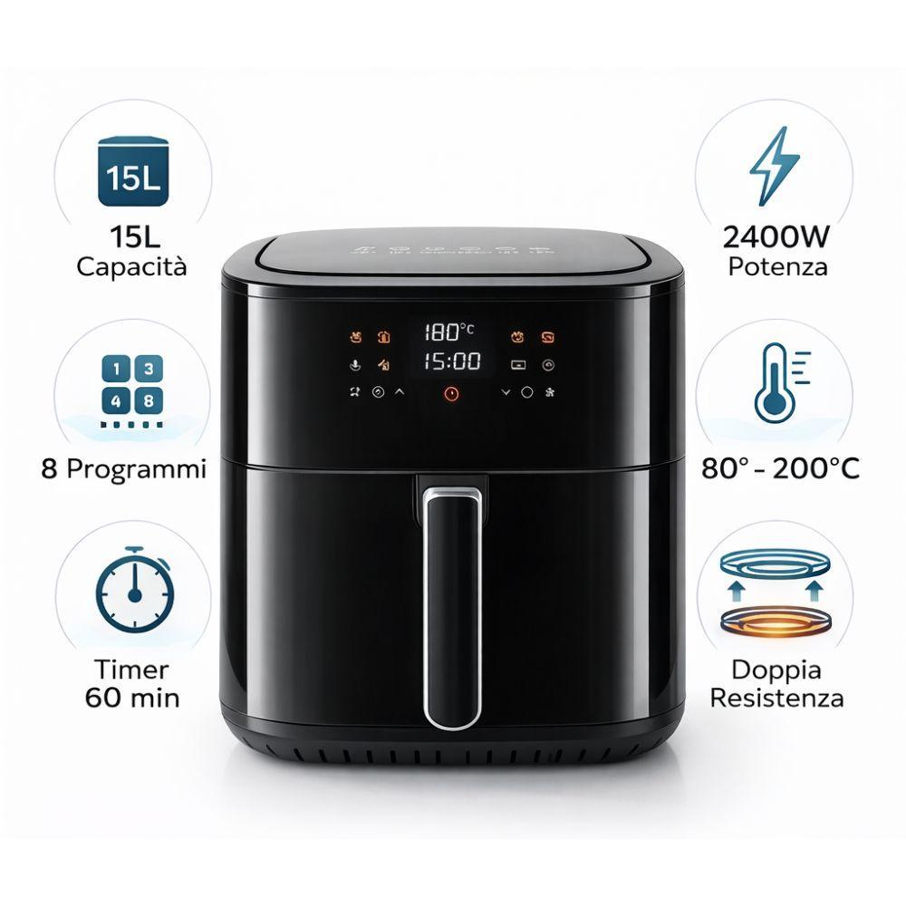  friggitrice ad aria digitale 15l 2400w con doppia resistenza - foto 4