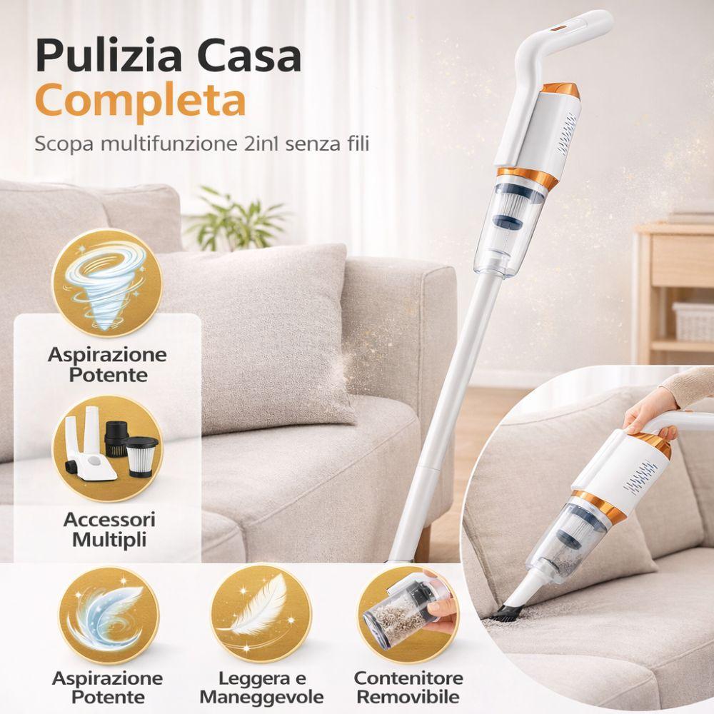  scopa elettrica multifunzionale 2in1 aspirapolvere con accessori - foto 3