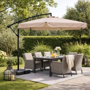 Ombrellone a braccio decentrato 3x3 m da giardino con manovella e base a croce