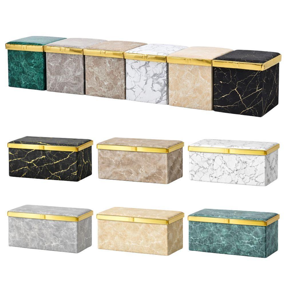  pouf contenitore effetto marmo con coperchio dorato organizer elegante multiuso - foto 1