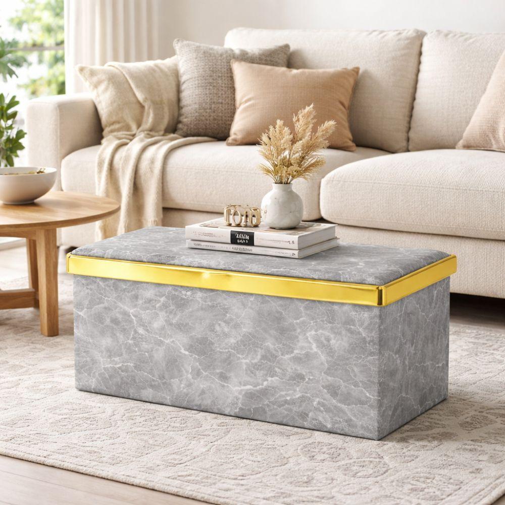  pouf contenitore effetto marmo con coperchio dorato organizer elegante multiuso - foto 3