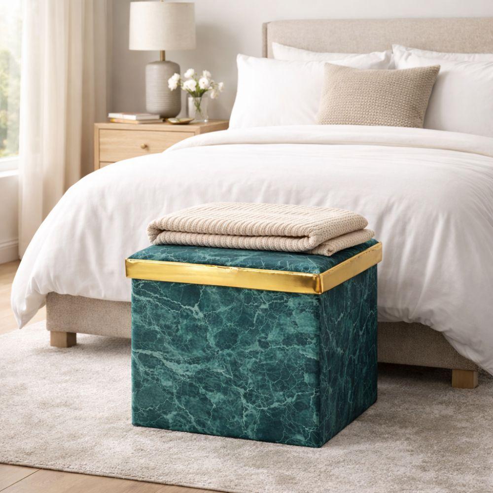  pouf contenitore effetto marmo con coperchio dorato organizer elegante multiuso - foto 4