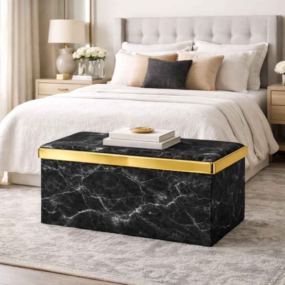  pouf contenitore effetto marmo con coperchio dorato organizer elegante multiuso - foto 5