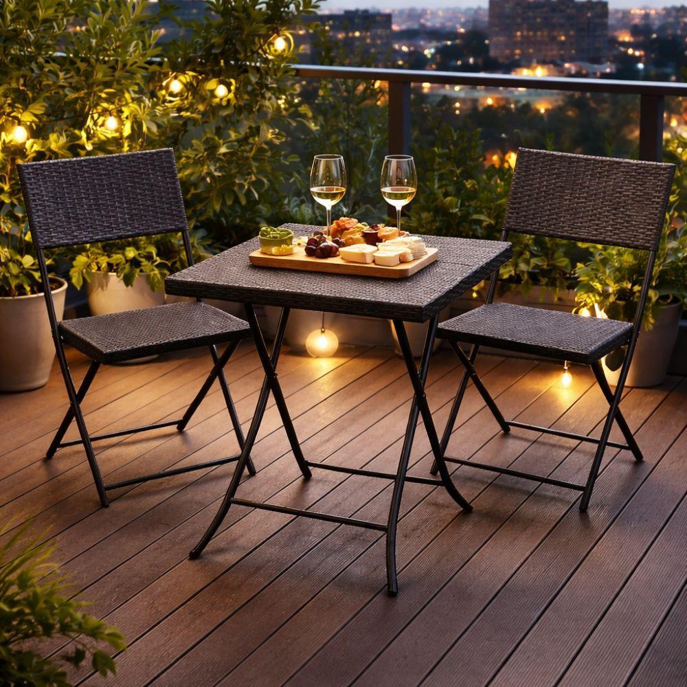  set salotto da giardino 3 pezzi effetto rattan nero con cuscini - foto 4