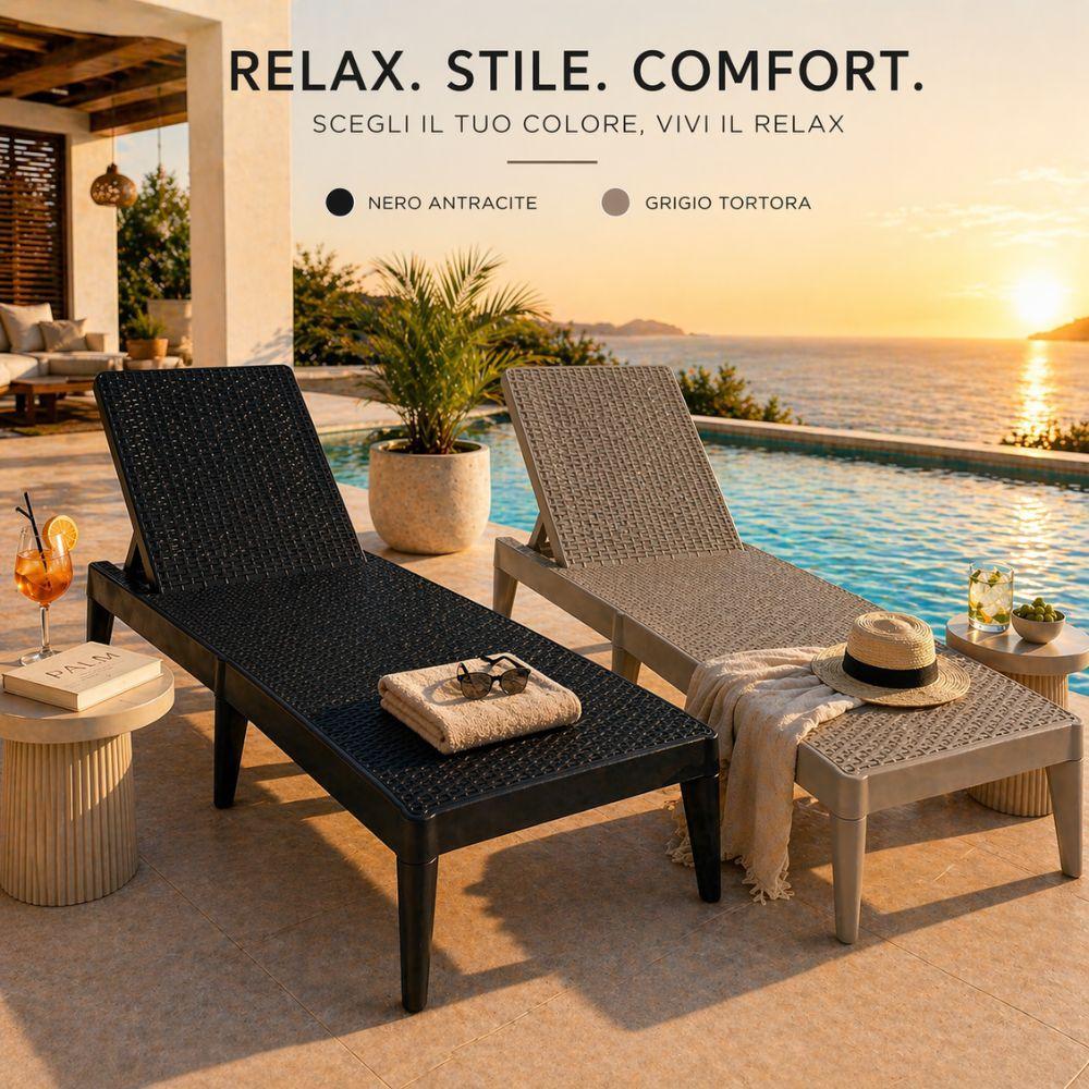  lettino prendisole reclinabile effetto rattan per esterno - foto 3