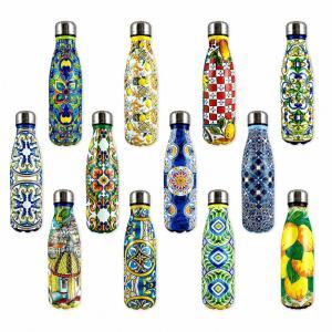 Bottiglia termica acciaio inox 500ml doppia camera isolante design maioliche colorate mantiene caldo e freddo