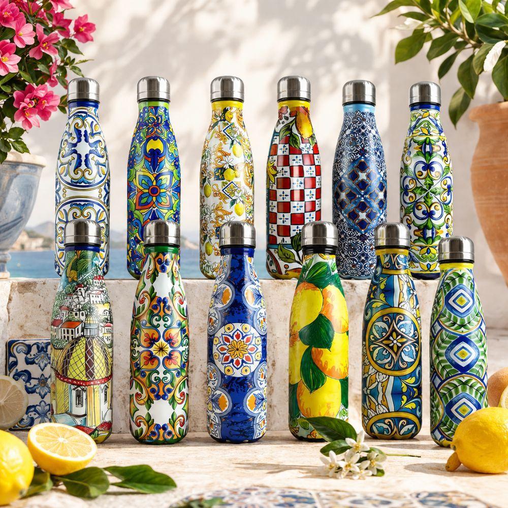  bottiglia termica acciaio inox 500ml doppia camera isolante design maioliche colorate mantiene caldo e freddo - foto 4