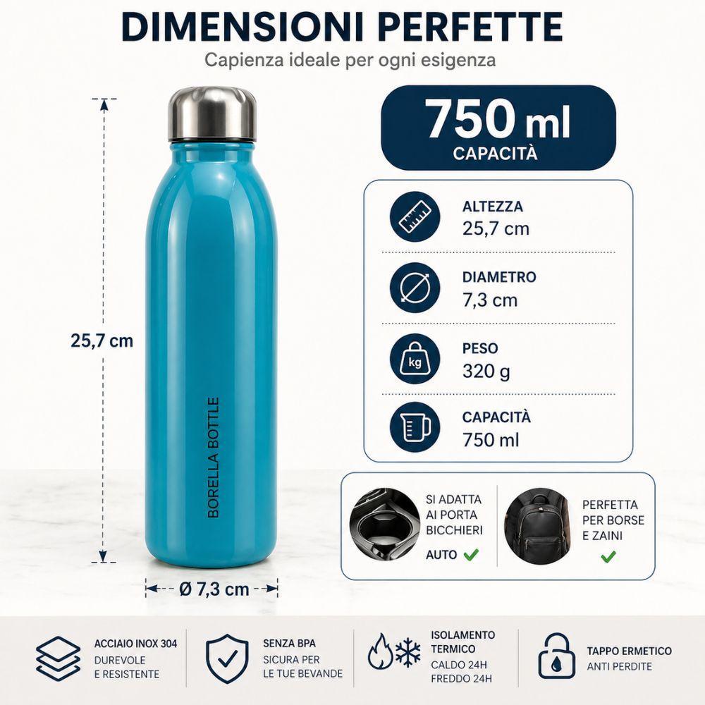  bottiglia termica acciaio inox 750ml isolamento doppia parete caldo freddo 24h multicolore - foto 3
