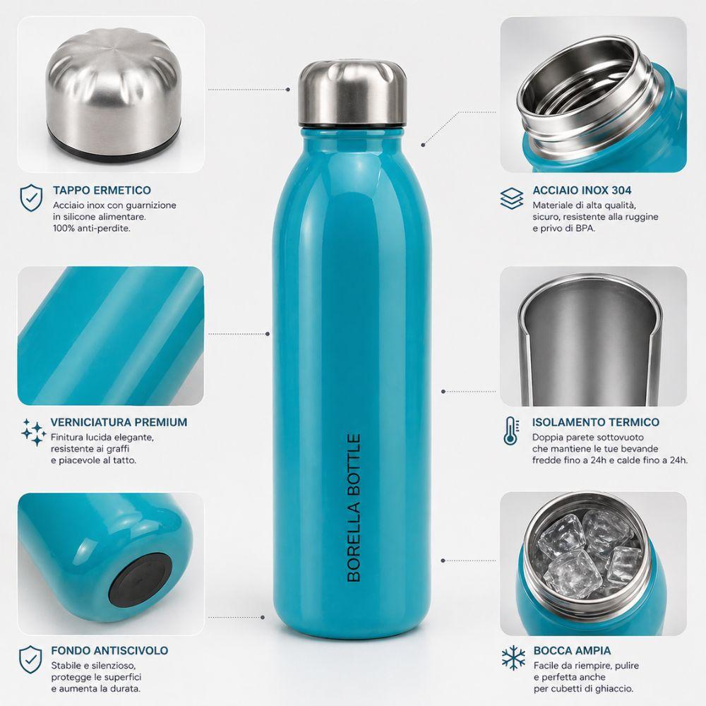  bottiglia termica acciaio inox 750ml isolamento doppia parete caldo freddo 24h multicolore - foto 4