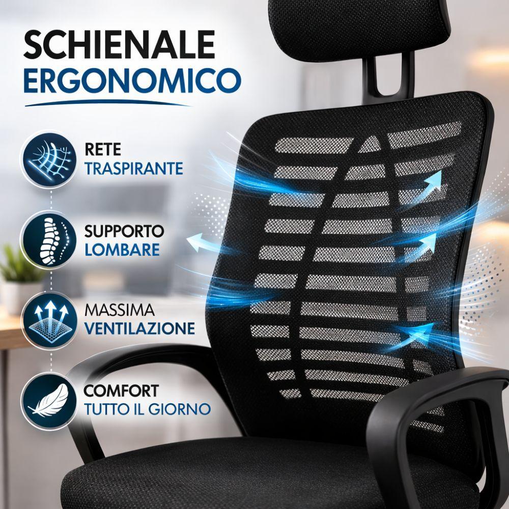  sedia ufficio ergonomica con poggiatesta e schienale traspirante - foto 4