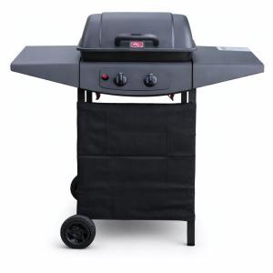 Barbecue a gas 2 fuochi con coperchio, ruote e ripiani