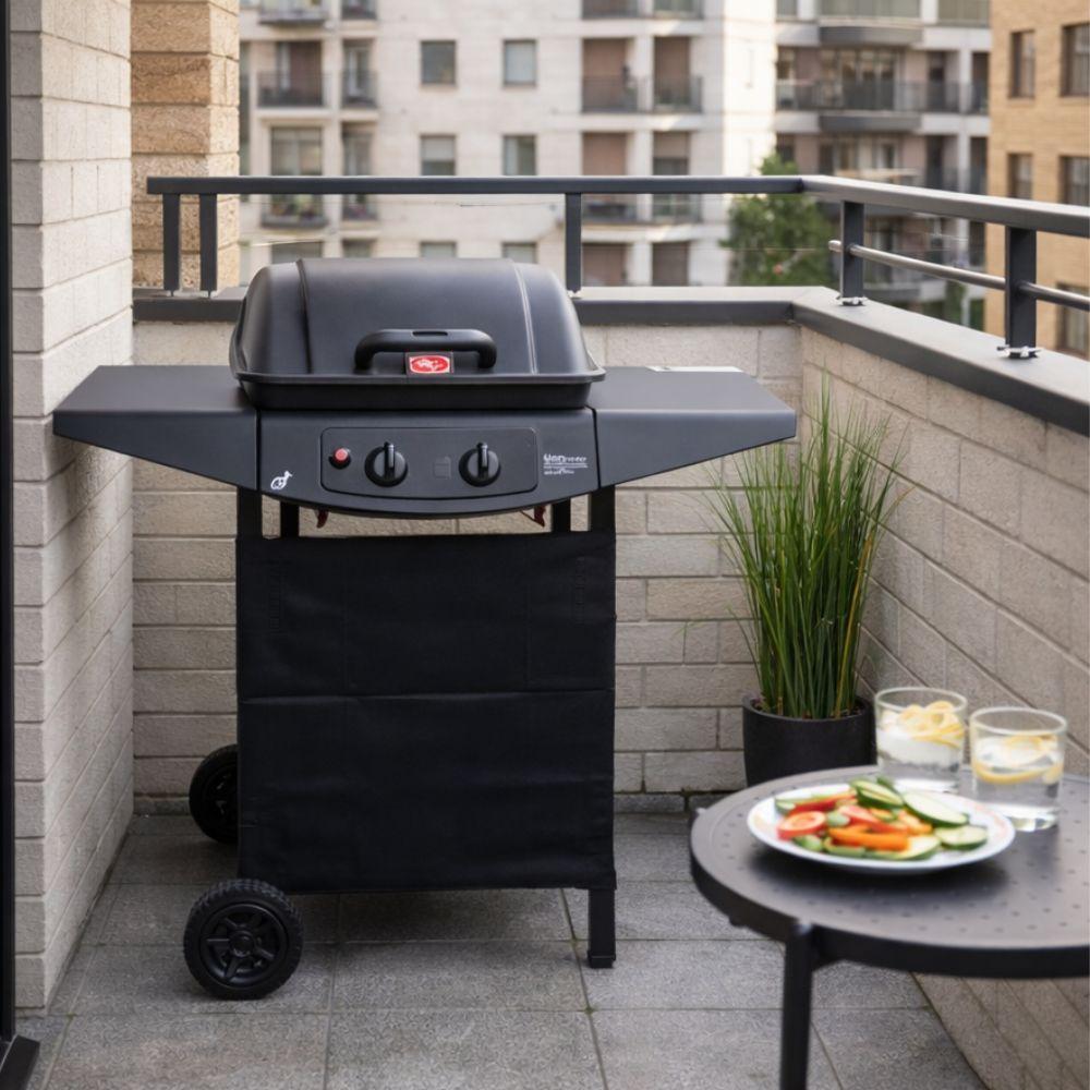  barbecue a gas 2 fuochi con coperchio, ruote e ripiani - foto 4