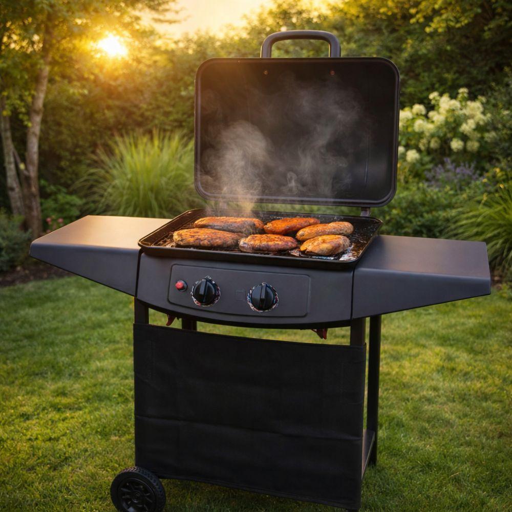  barbecue a gas 2 fuochi con coperchio, ruote e ripiani - foto 5