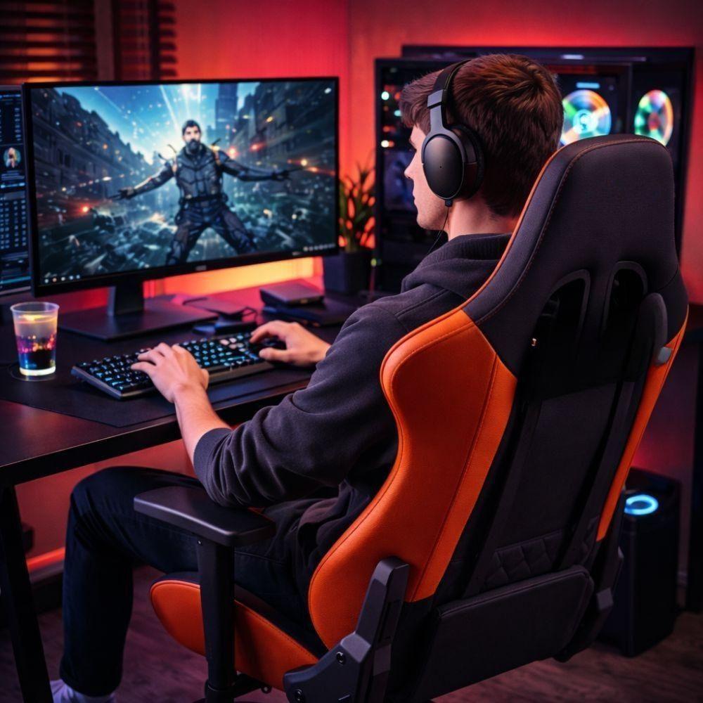  sedia gaming ergonomica con supporto lombare, braccioli e ruote girevoli - foto 3