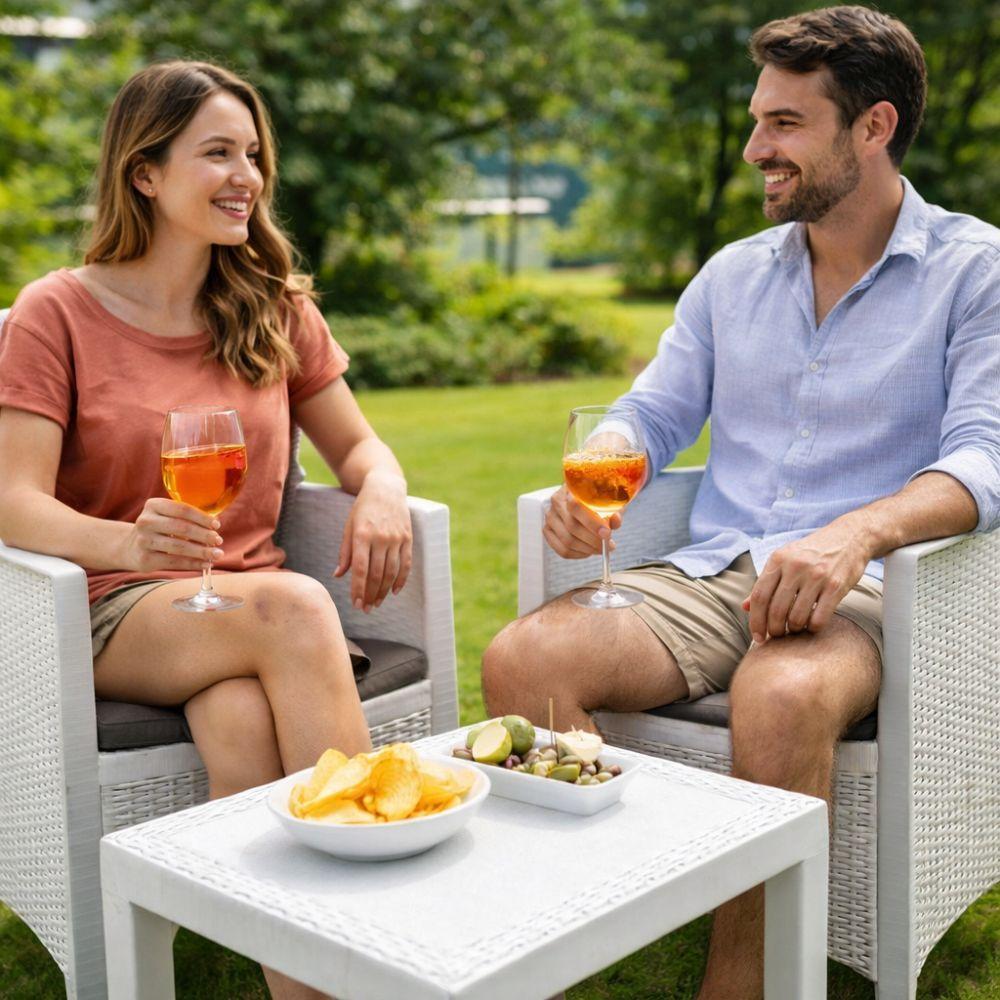  set giardino con tavolino e cuscini effetto rattan - foto 3