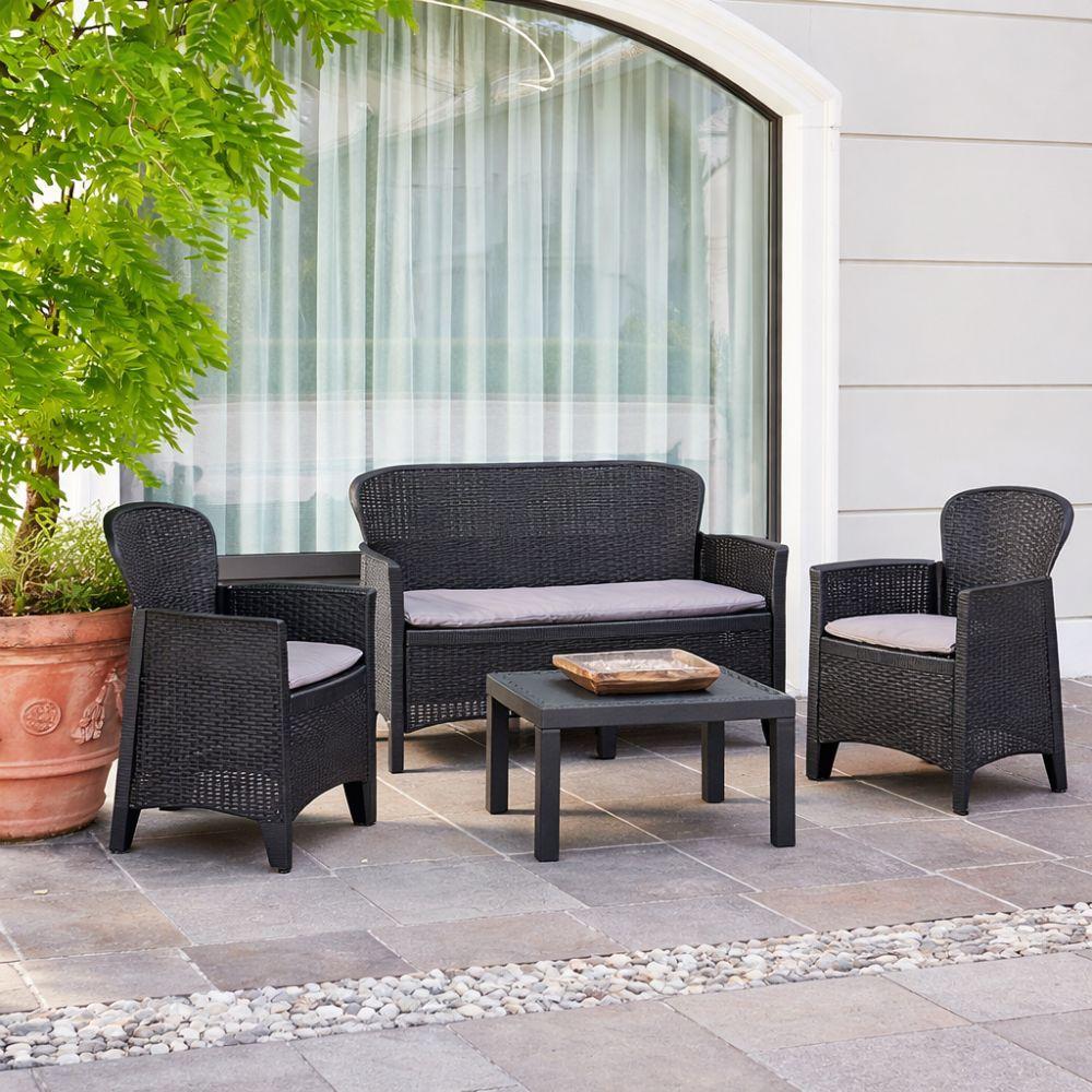  set giardino con tavolino e cuscini effetto rattan - foto 4