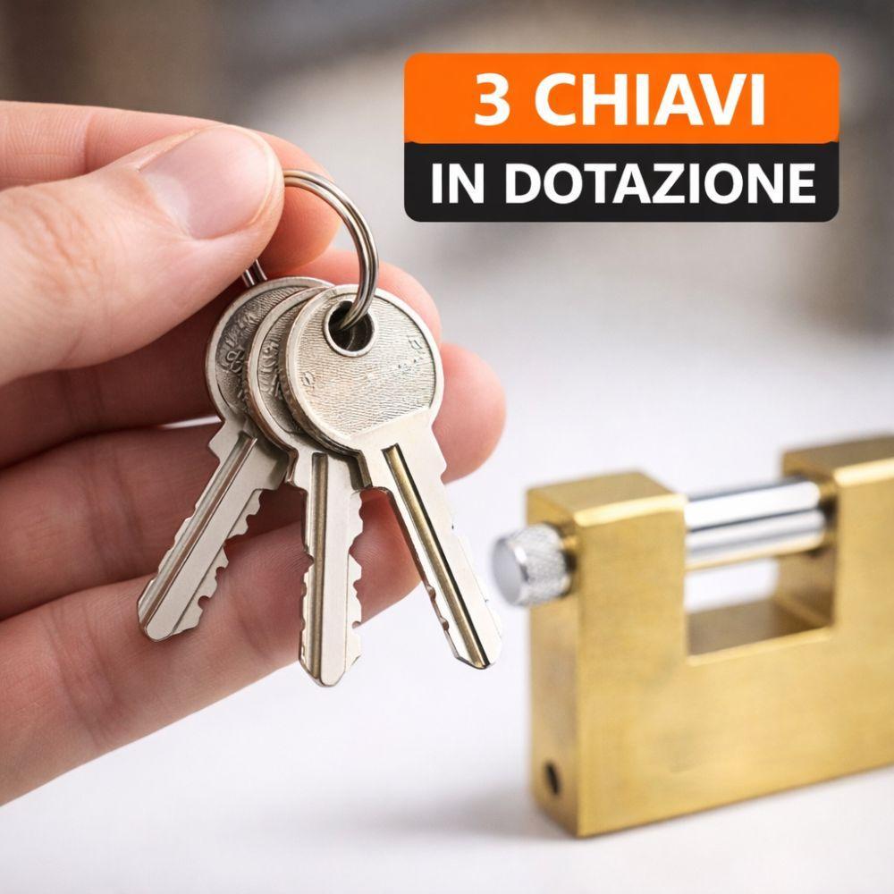  lucchetto rettangolare antifurto 100mm in acciaio temprato con 3 chiavi - foto 3