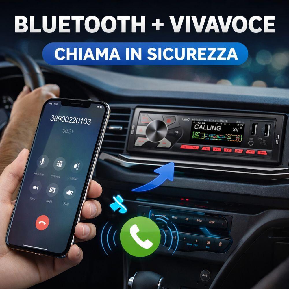  stereo autoradio 1din bluetooth con usb tf aux fm, lettore mp3, vivavoce universale - foto 2
