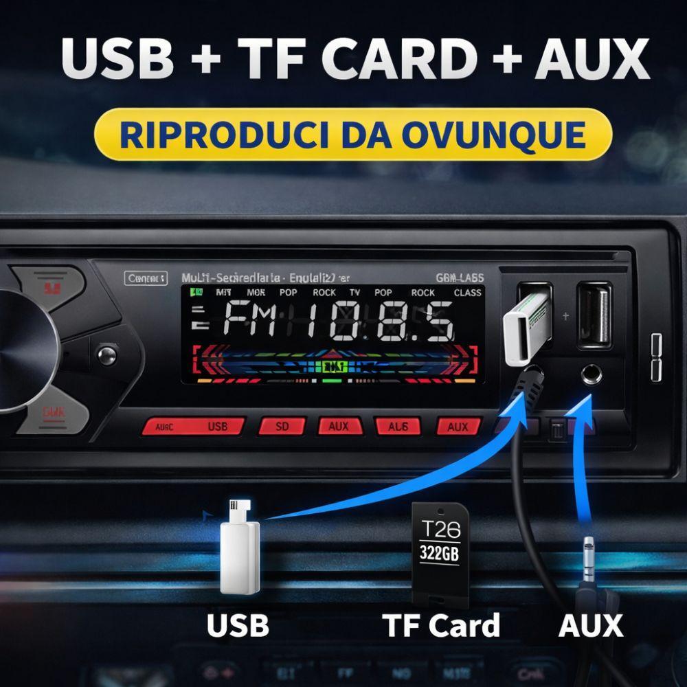  stereo autoradio 1din bluetooth con usb tf aux fm, lettore mp3, vivavoce universale - foto 3