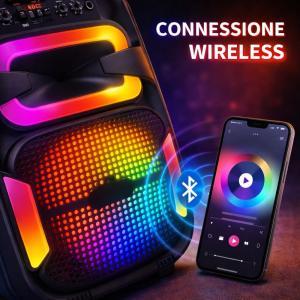 Cassa speaker bluetooth con effetti led multicolor e microfono incluso