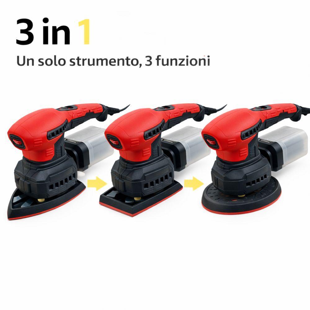  levigatrice orbitale 3 in 1 con aspirazione elettrica multiuso per legno muro metallo con accessori inclusi - foto 2