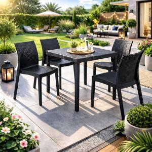 Set 4 sedie effetto rattan resistenti design moderno