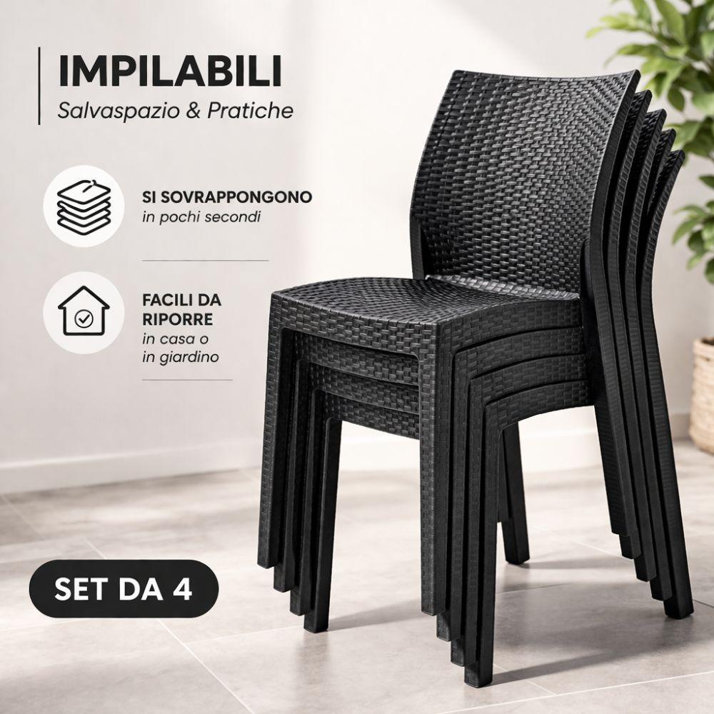  set 4 sedie effetto rattan resistenti design moderno - foto 3