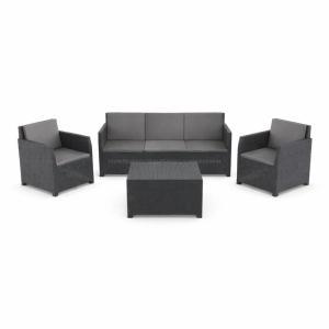 Set salotto da giardino 4 pezzi effetto rattan nero con...