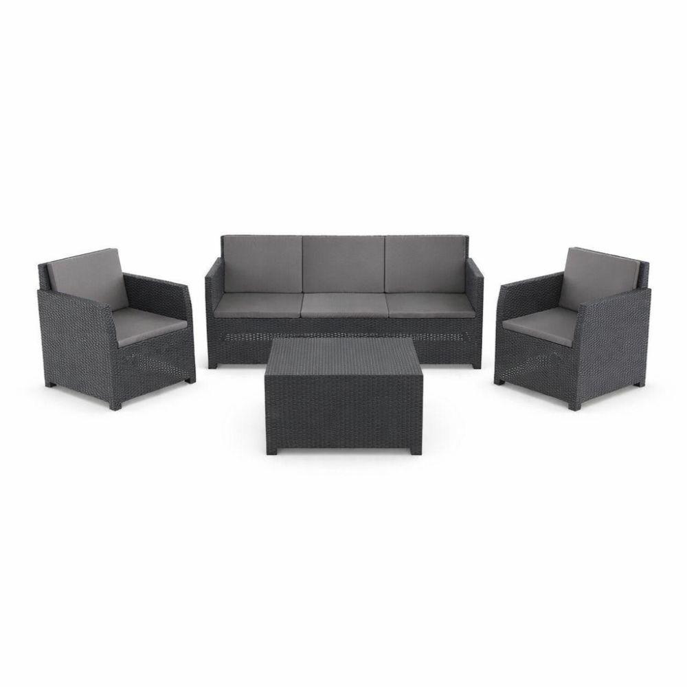  set salotto da giardino 4 pezzi effetto rattan nero con cuscini - foto 1