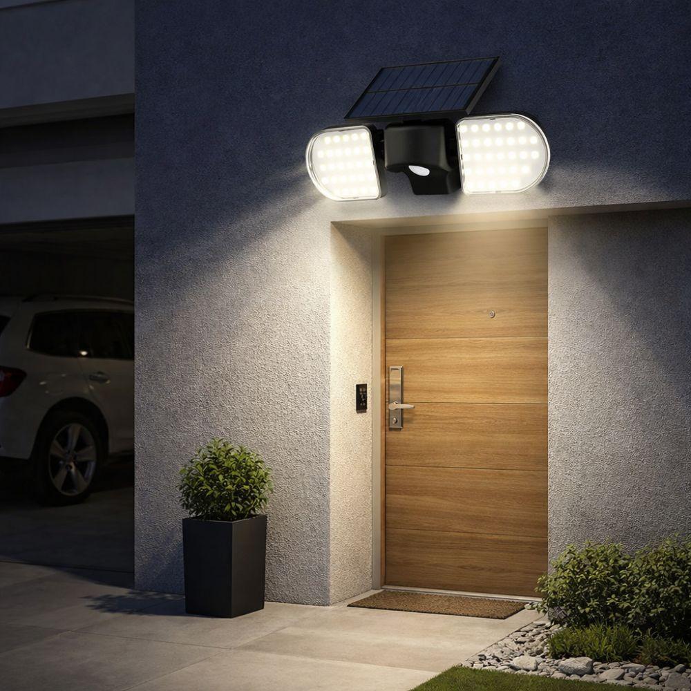  faretto led solare da esterno con sensore di movimento con 3 teste 360° regolabili, ip65 impermeabile,  alta luminosità - foto 3