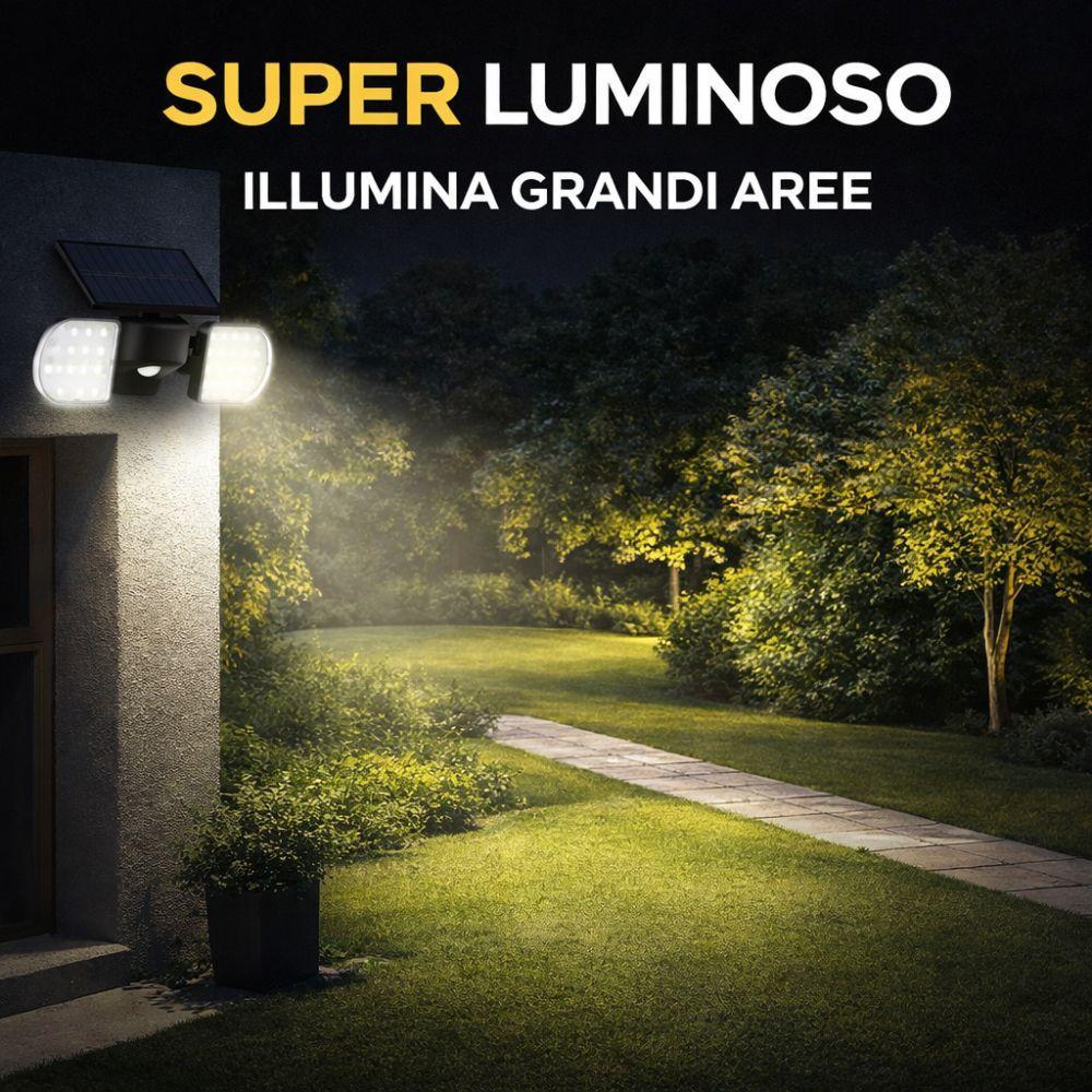  faretto led solare da esterno con sensore di movimento con 3 teste 360° regolabili, ip65 impermeabile,  alta luminosità - foto 5