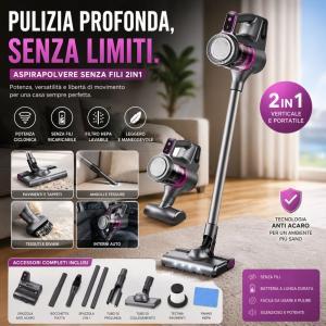 Aspirapolvere portatile senza fili 2in1 anti acari con accessori completi multiuso