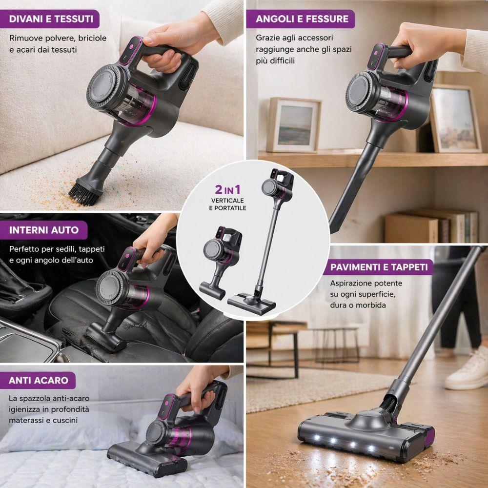  aspirapolvere portatile senza fili 2in1 anti acari con accessori completi multiuso - foto 3
