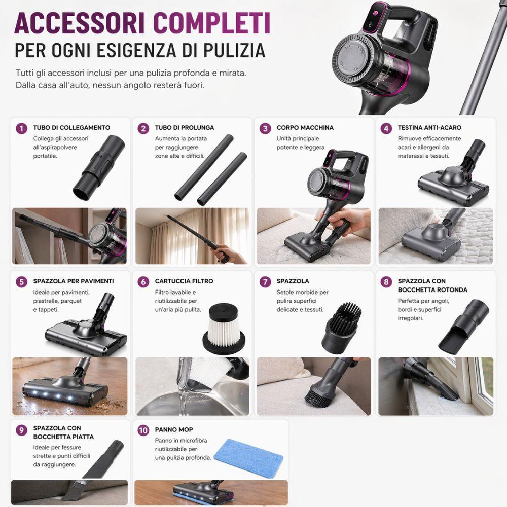  aspirapolvere portatile senza fili 2in1 anti acari con accessori completi multiuso - foto 4