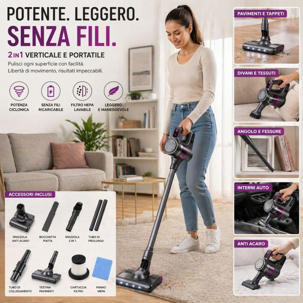  aspirapolvere portatile senza fili 2in1 anti acari con accessori completi multiuso - foto 5