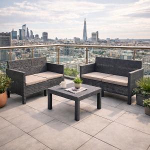 Set salotto da giardino 4 posti con cuscini – 2 divanetti e tavolino