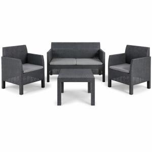 Set salotto da giardino 4 posti con cuscini – divanetto, 2 poltrone e tavolino