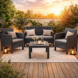 Set salotto da giardino 4 posti con cuscini – divanetto, 2 poltrone e tavolino