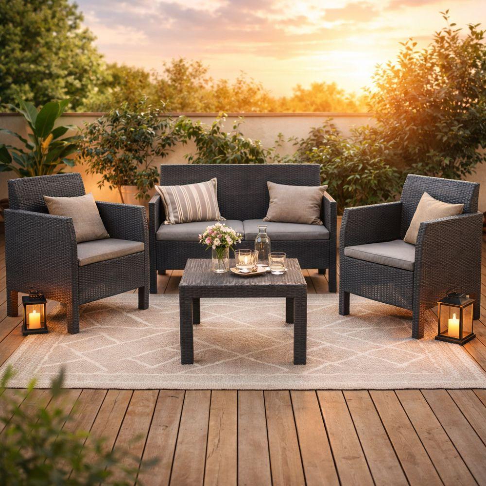  set salotto da giardino 4 posti con cuscini – divanetto, 2 poltrone e tavolino - foto 2