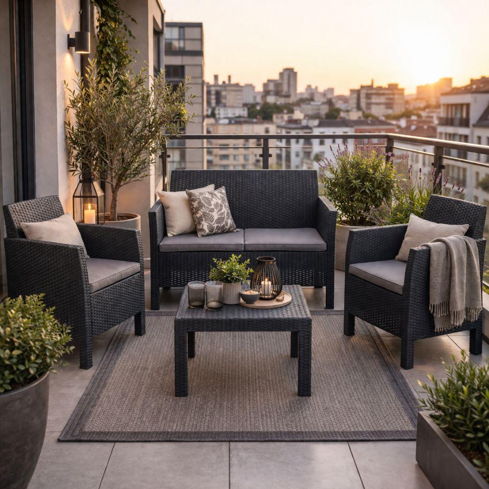  set salotto da giardino 4 posti con cuscini – divanetto, 2 poltrone e tavolino - foto 5