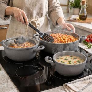 Set 3 tegami in pietra lavica con mestolo