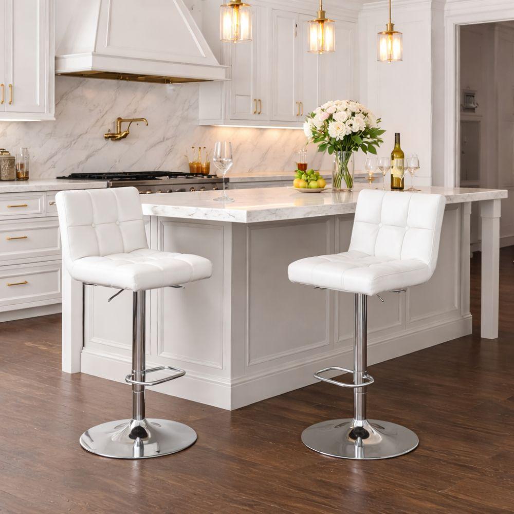  sgabello regolabile in altezza con schienale, poggiapiedi e seduta imbottita effetto pelle - foto 2